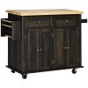 HOMCOM Rolling Kitchen Cart, Brown Oak with Rubberwood Top, Spice Rack, Towel Rack, and Drawers