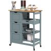HOMCOM Dining Rolling Kitchen Cart, Gray, with Wood Top, Shelves & Drawers