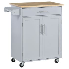 HOMCOM Mobile Kitchen Valet, Gray, Rolling Cart Island with Drawer, Cabinet & Towel Rack
