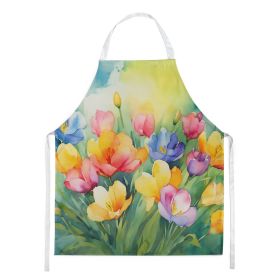 Freesias in Watercolor Apron Cooking Kitchen Server Baking Crafts Gardening for Adult Women Men, Unisex, Large, Multicolor