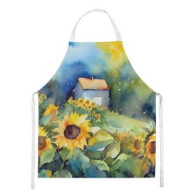 Sunflowers in Watercolor Apron Cooking Kitchen Server Baking Crafts Gardening for Adult Women Men, Unisex, Large, Multicolor