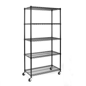 Heavy Duty 5 Tier Adjustable Metal Storage Shelf 90x45x180cm Black Powder Coated Steel Freestanding Utility Rack for Home Kitchen Garage Warehouse Org