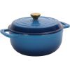 Cast iron 6QT cooking pot - Gradient blue - Includes two silicone gloves - Enamel pot