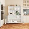 Kitchen Pantry Cabinet, Tall Storage Cabinet with Glass Doors & Adjustable Shelves, Cabinet Cupboard for Kitchen, Living Room, Dinning Room, White