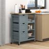 HOMCOM Dining Rolling Kitchen Cart, Gray, with Wood Top, Shelves & Drawers