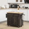 HOMCOM Rolling Kitchen Cart, Brown Oak with Rubberwood Top, Spice Rack, Towel Rack, and Drawers