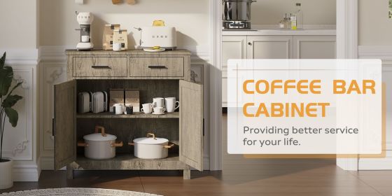 Kitchen Storage Cabinet, Modern Farmhouse Buffet Cabinet with Storage, Coffee Bar with 2 Drawers and 2 Doors, Floor Sideboard Buffet for Living Room (Color: as Pic)